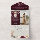 String Lights Rustieke Bourgondische bruiloft All In One Uitnodiging (Binnen)