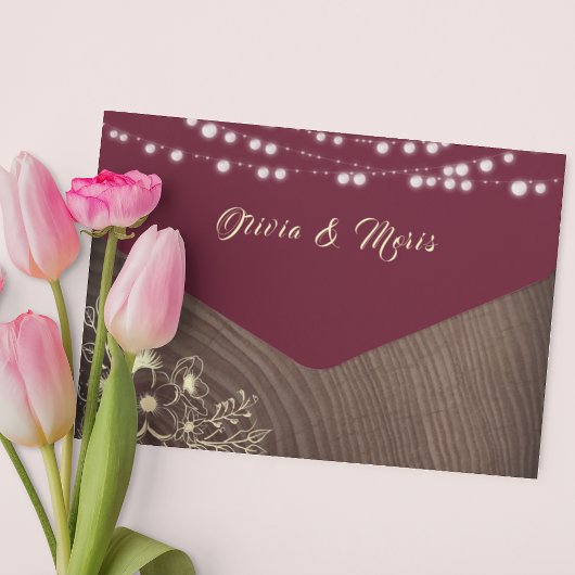 String Lights Rustieke Bourgondische bruiloft All In One Uitnodiging