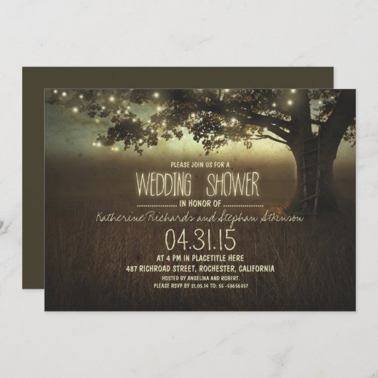 String Lights Rustieke bruiloft douche uitnodiging (Voorkant / Achterkant)