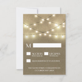 String Lights + Rustieke Burlap Wedding RSVP Kaart