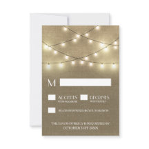 String Lights + Rustieke Burlap Wedding RSVP Kaart