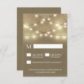 String Lights + Rustieke Burlap Wedding RSVP Kaart (Voorkant / Achterkant)