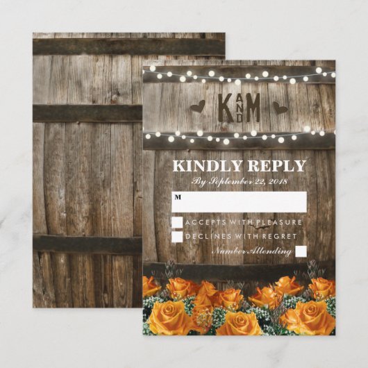 String Lights | Rustieke Country Barrel Wedding RS RSVP Kaartje (Voorkant / Achterkant)
