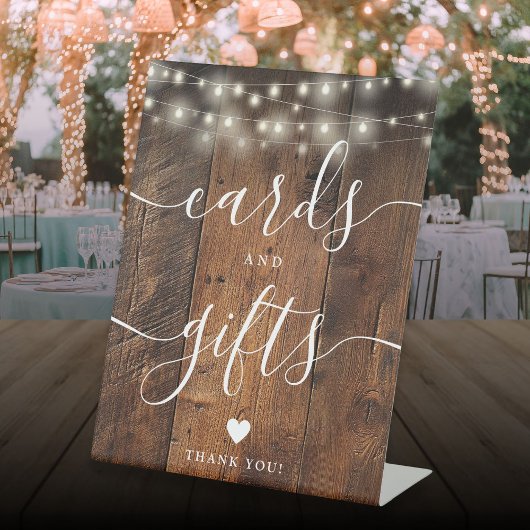 String Lights rustieke houten script Kaarten en ge Reclamebord Met Voetstuk