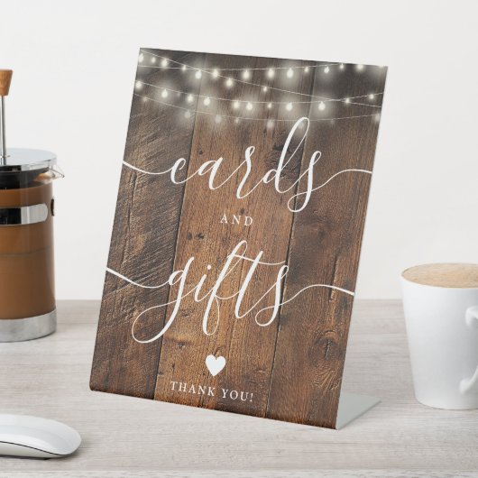 String Lights rustieke houten script Kaarten en ge Reclamebord Met Voetstuk (Insitu)