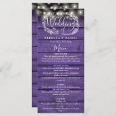String Lights Rustieke Paarse Hout Bloemen Bruilof Menu (Voorkant / Achterkant)