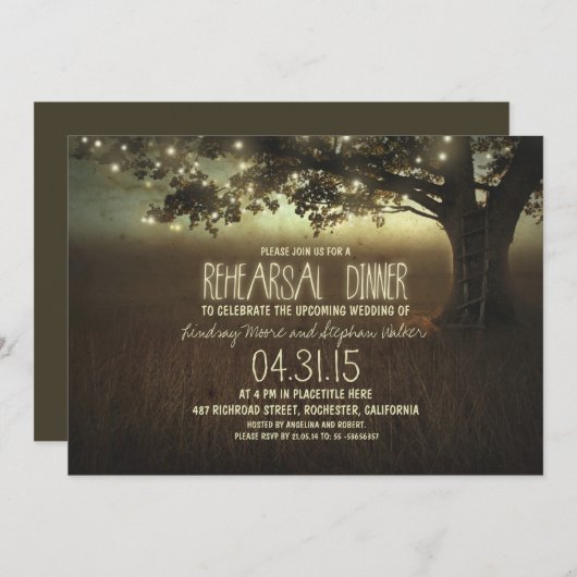 String Lights Rustieke repetitie Diner Uitnodiging (Voorkant / Achterkant)