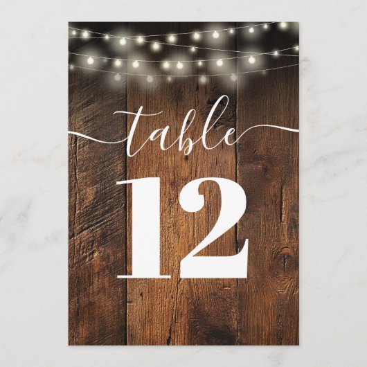 String Lights Rustieke Schuur Hout Boho Tafelnumme Kaart (Voorkant)