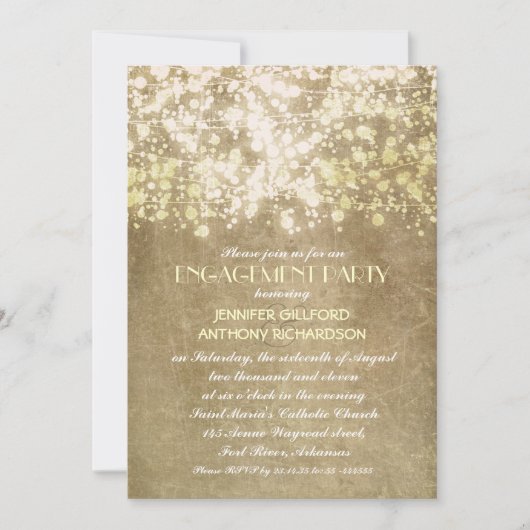 String Lights Rustieke verlovingsfeest Kaart (Voorkant)