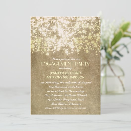 String Lights Rustieke verlovingsfeest Kaart (Staand voorkant)