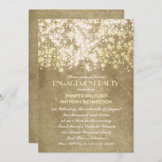 String Lights Rustieke verlovingsfeest Kaart (Voorkant / Achterkant)