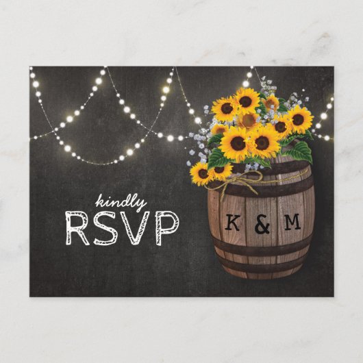 String Lights rustieke wijngaard zonnebloem RSVP Uitnodiging Briefkaart (Voorkant)