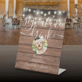 String Lights Rustieke Wood Pet Signature Drink Reclamebord Met Voetstuk