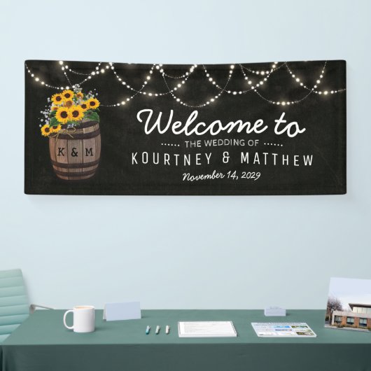 String Lights Rustieke Zonnebloem Bruiloft Banner (Beurs)