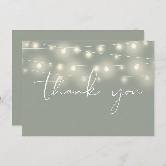 String Lights Sage Green Script Calligraphy Bedankkaart (Voorkant / Achterkant)