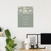 String Lights Sage Green Wedding Welcome Sign Poster (Thuiskantoor)