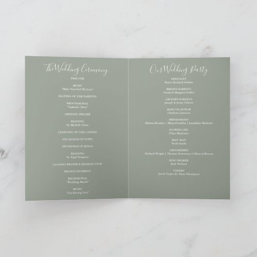 String Lights Sage Groen Elegant Script Bruiloft Programma (Binnen)