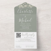 String Lights Sage Groen Script QR Code Bruiloft All In One Uitnodiging (Binnen)