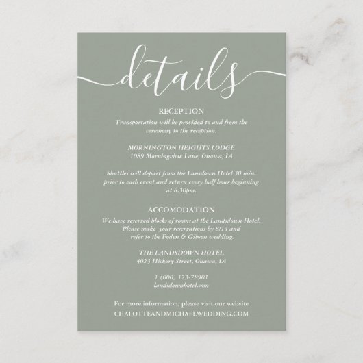 String Lights Sage Groene Bruiloft Details Informatiekaartje (Voorkant)