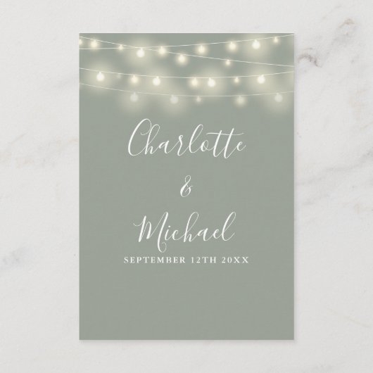String Lights Sage Groene Bruiloft Details Informatiekaartje (Achterkant)