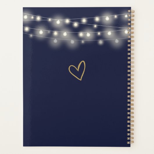 String Lights Script Navy blauw en goud bruiloft Planner (Achterkant)