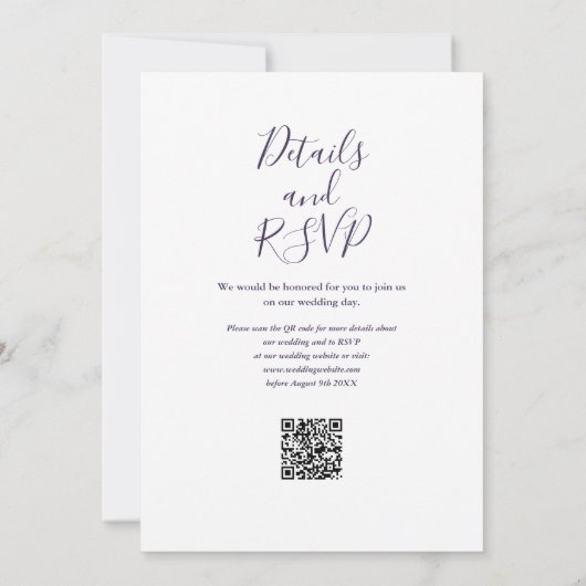 String Lights Script Paarse QR Code Bruiloft Kaart (Achterkant)