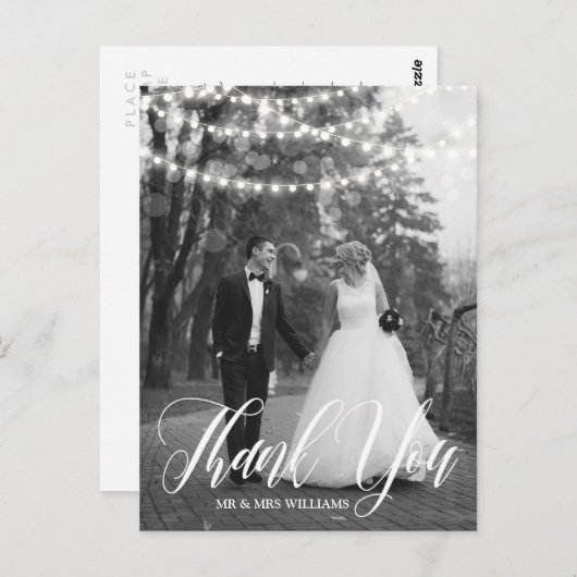 String Lights Script Trouwfoto Dank u Briefkaart (Voorkant / Achterkant)