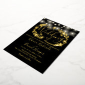 String Lights Script Weduwen Black en Gold Folie Uitnodiging (Gedraaid)