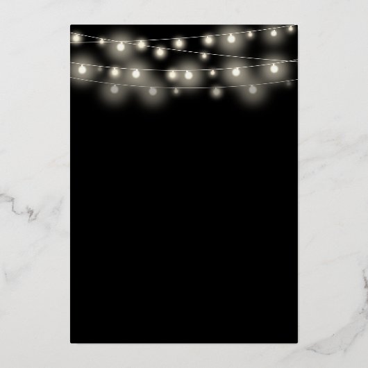 String Lights Script Weduwen Black en Gold Folie Uitnodiging (Achterkant)