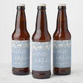 String Lights Signature Script Dusty Blue Wedding Bier Etiket (Flessen)
