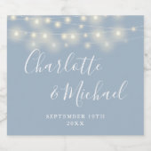 String Lights Signature Script Dusty Blue Wedding Bier Etiket (Enkel label)