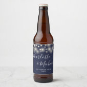 String Lights Signature Script Navy Blue Bruiloft Bier Etiket (Voorkant)