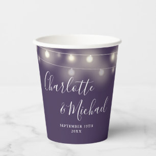 String Lights Signature Script Paarse bruiloft Papieren Bekers