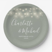 String Lights Signature Script Sage Green Wedding Papieren Bordje (Voorkant)