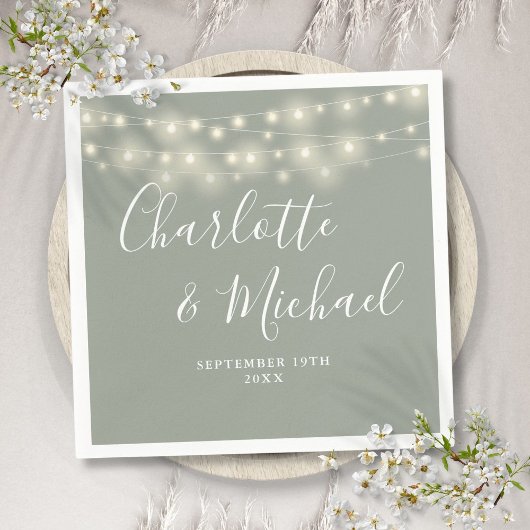 String Lights Signature Script Sage Green Wedding Servet