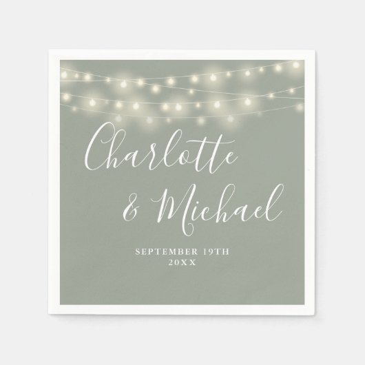 String Lights Signature Script Sage Green Wedding Servet (Voorkant)