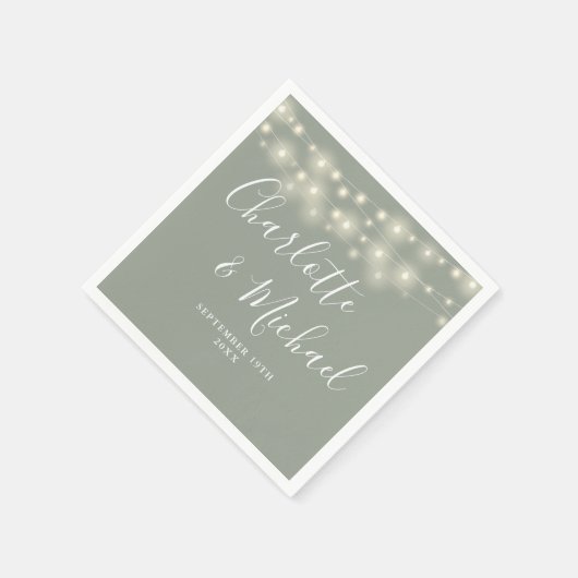 String Lights Signature Script Sage Green Wedding Servet (Hoek)