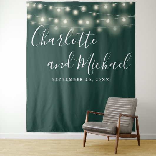 String Lights Smaragd Groen Bruiloft Foto Achtergr Wandkleed (In situ)