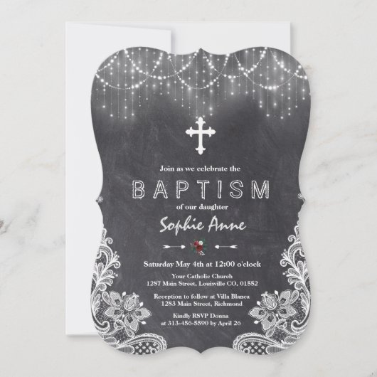 String Lights Sneeuwvlokken Krijt Doop Kaart (Voorkant)