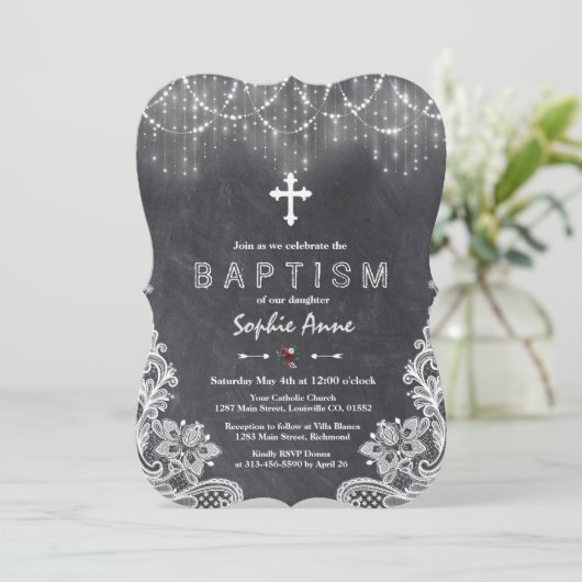 String Lights Sneeuwvlokken Krijt Doop Kaart (Staand voorkant)