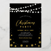 String Lights & Snow | Bedrijf Logo Holiday Party Folie Uitnodiging (Voorkant)