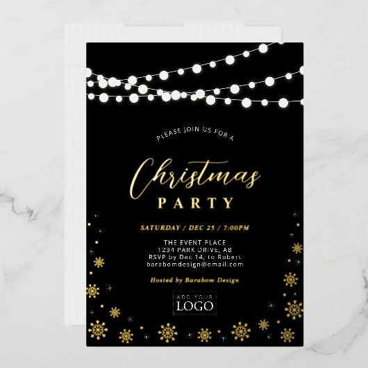 String Lights & Snow | Bedrijf Logo Holiday Party Folie Uitnodiging (Envelop)