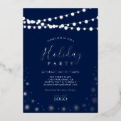 String Lights & Snow | Bedrijf Logo Holiday Party Folie Uitnodiging (Voorkant)