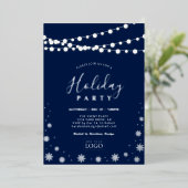 String Lights & Snow | Bedrijf Logo Holiday Party Folie Uitnodiging (Staand Voorkant)