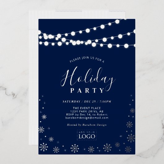 String Lights & Snow | Bedrijf Logo Holiday Party Folie Uitnodiging (Envelop)