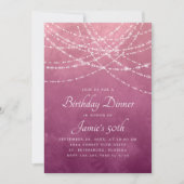 String Lights Stoffig Roos Roze Verjaardagsdiner Kaart (Voorkant)