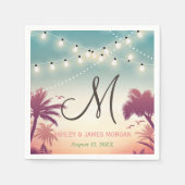 String Lights Summer Outdoorbruiloft Monogram Servetten (Voorkant)