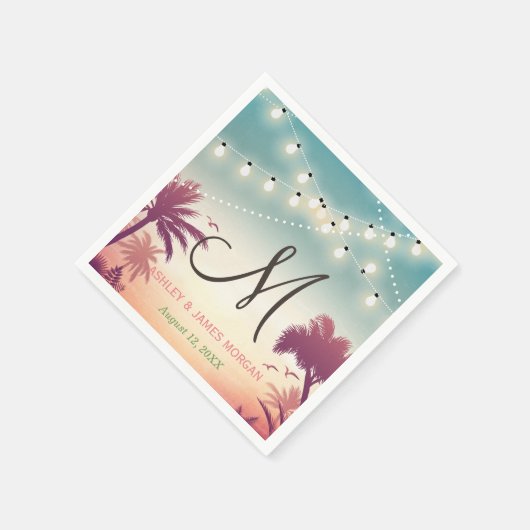 String Lights Summer Outdoorbruiloft Monogram Servetten (Hoek)