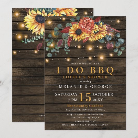 String Lights Sunflower I DO BBQ Couples Shower Kaart (Voorkant / Achterkant)