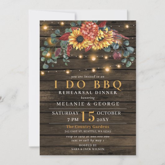 String Lights Sunflower I DO BBQ Rehearsal Dinner Kaart (Voorkant)